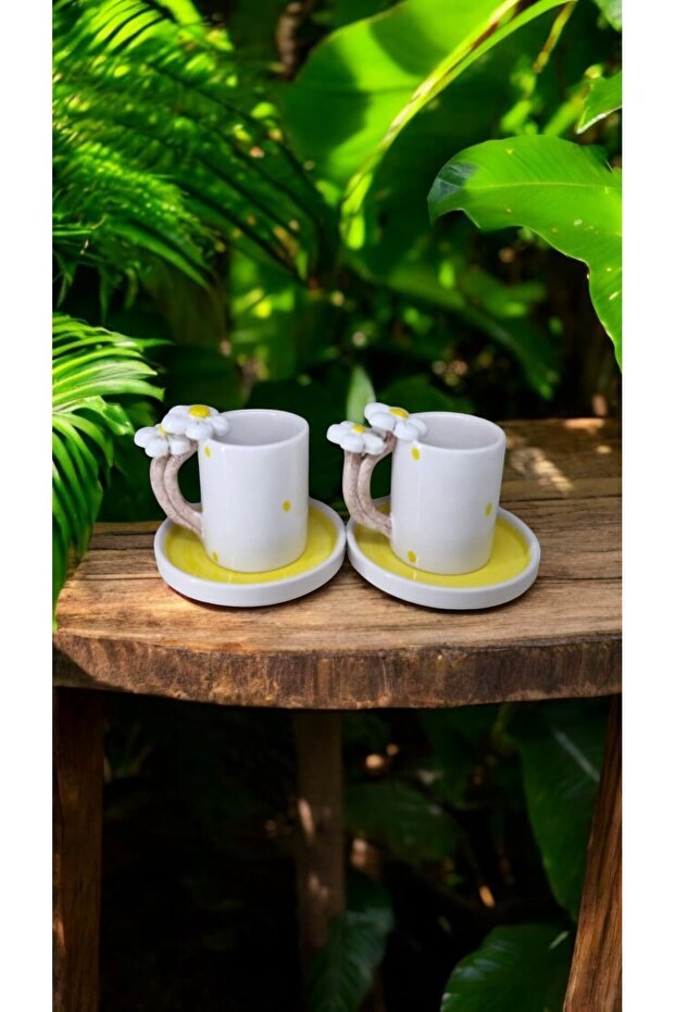 Professional Handmade Daisy Design Turkish Coffee Cup Set - 110ml - TryAladdin