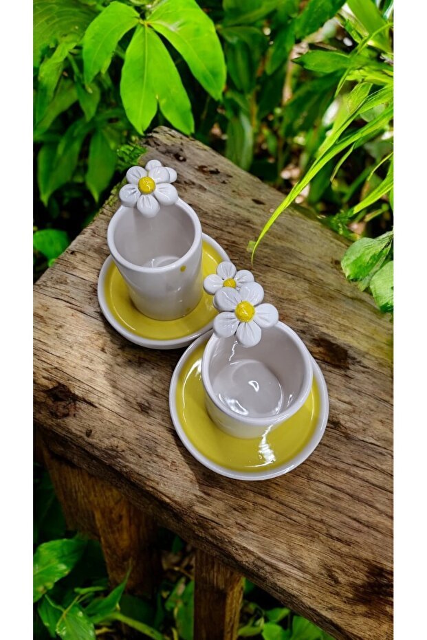 Professional Handmade Daisy Design Turkish Coffee Cup Set - 110ml - TryAladdin