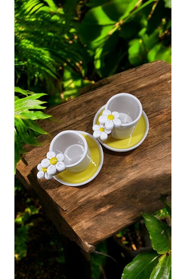 Professional Handmade Daisy Design Turkish Coffee Cup Set - 110ml - TryAladdin