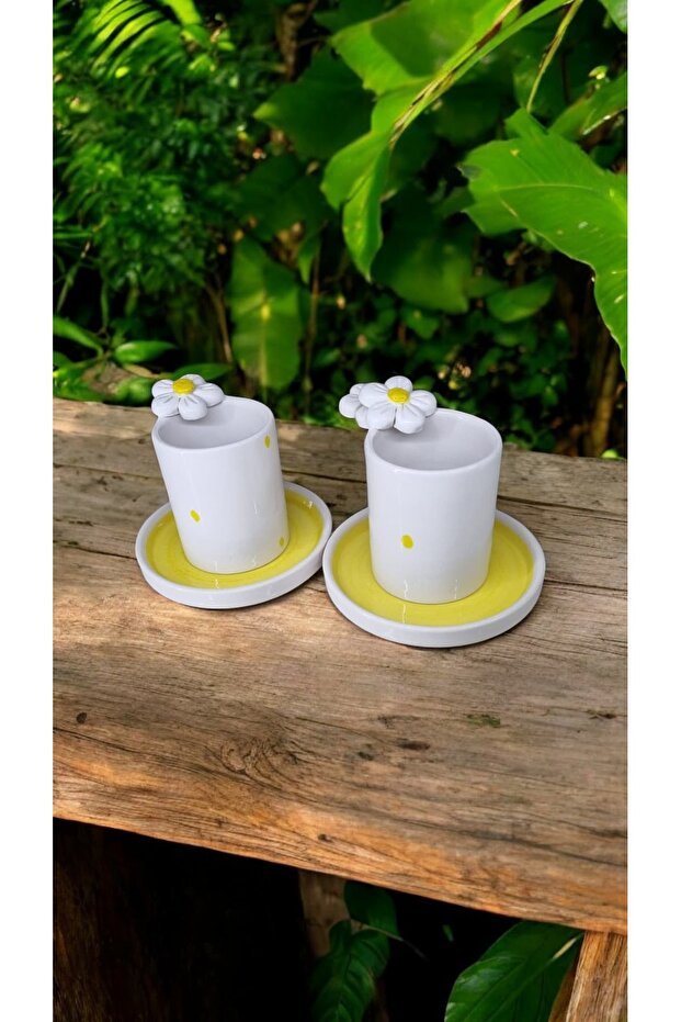 Professional Handmade Daisy Design Turkish Coffee Cup Set - 110ml - TryAladdin