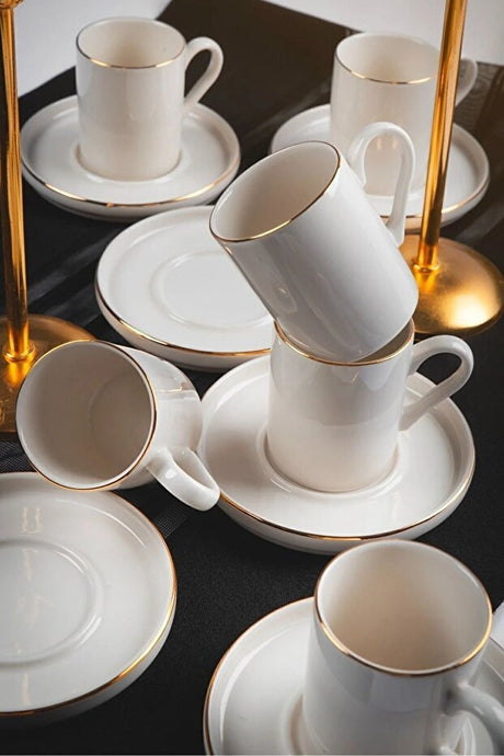 Professional Heda Porselen Gold Gilded Porcelain Coffee Cup Set - 12 - Piece - TryAladdin