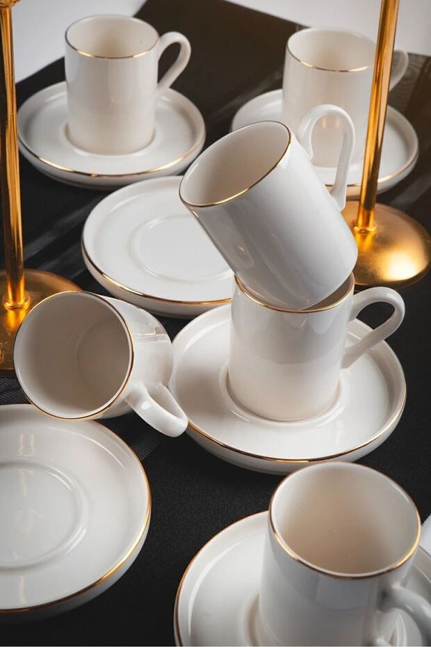 Professional Heda Porselen Gold Gilded Porcelain Coffee Cup Set - 12 - Piece - TryAladdin