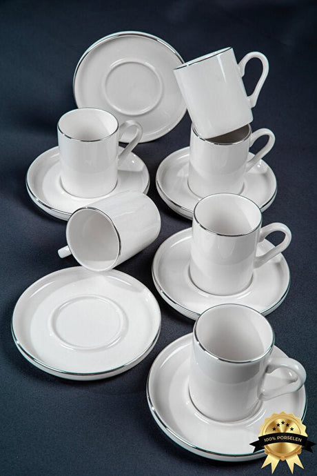 Professional Heda Ruya Platinum Gilded Porcelain Coffee Cup Set - 12 Pieces - TryAladdin