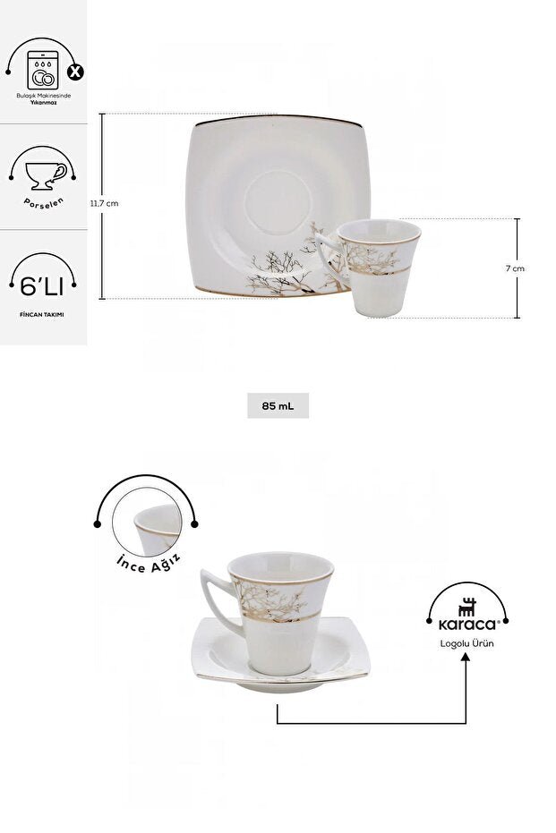 Professional Karaca Autumn Turkish Coffee Espresso Cup Set - 85ml (Set of 6) - TryAladdin