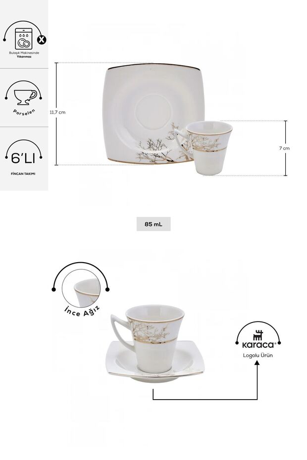 Professional Karaca Autumn Turkish Coffee Espresso Cup Set - 85ml (Set of 6) - TryAladdin
