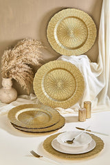 Professional Lora Bianca Victorian Gold Glass Charger Plate Set 32 cm - 6 Pieces - TryAladdin