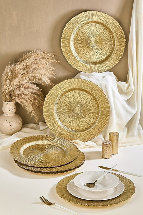 Professional Lora Bianca Victorian Gold Glass Charger Plate Set 32 cm - 6 Pieces - TryAladdin