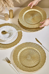 Professional Lora Bianca Victorian Gold Glass Charger Plate Set 32 cm - 6 Pieces - TryAladdin