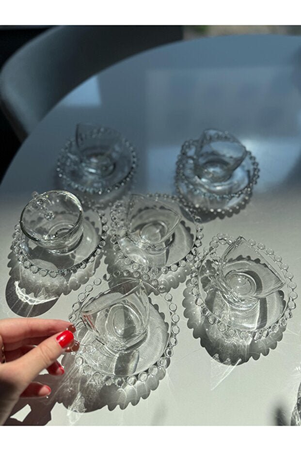 Professional Luxury Crystal Beaded Glass Turkish Coffee Cup Set - 12 Piece - TryAladdin