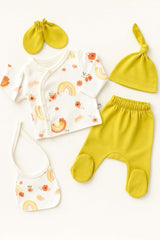 Professional Newborn 5 - Piece Rainbow Pattern Olive Green Layette Set - TryAladdin