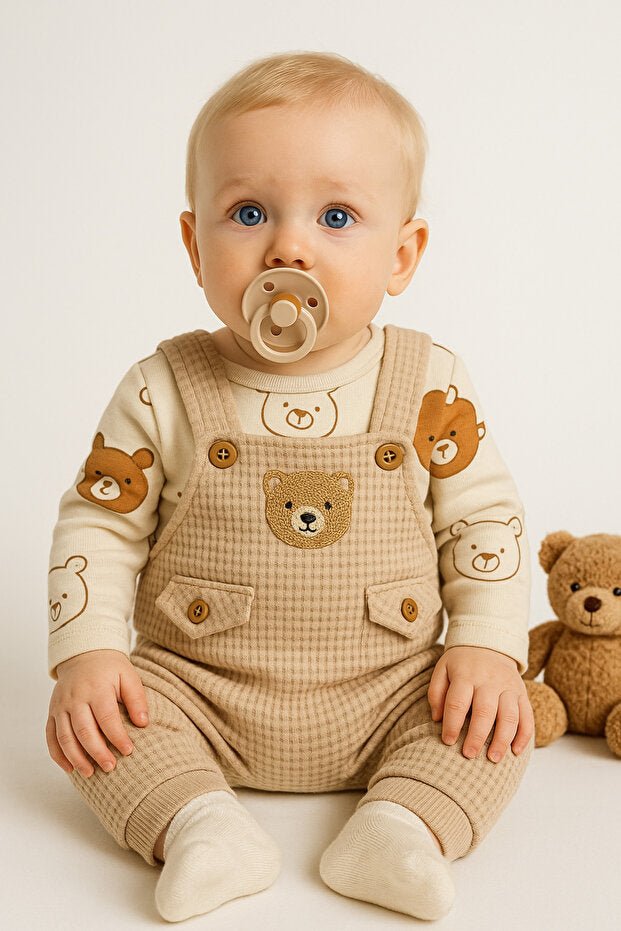 Professional Newborn Baby Boy Bear Embroidered 2 - Piece Overall Set - TryAladdin