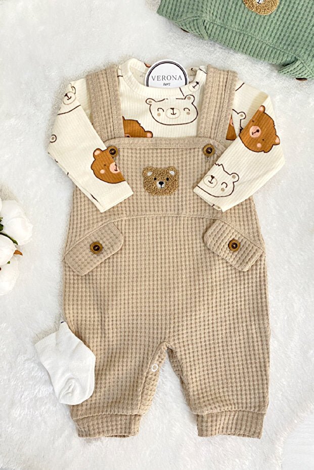 Professional Newborn Baby Boy Bear Embroidered 2 - Piece Overall Set - TryAladdin