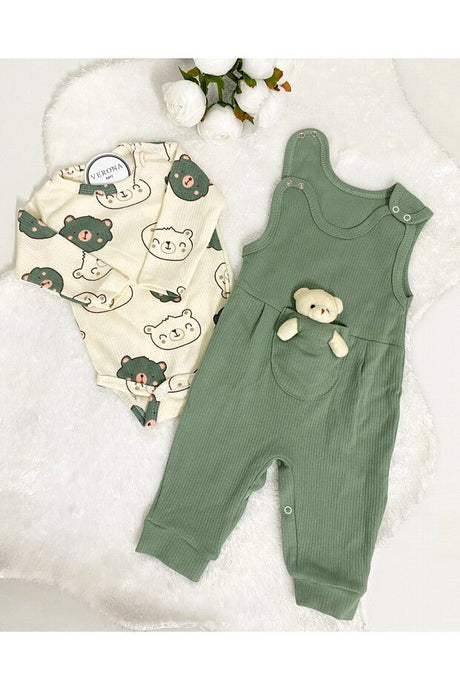 Professional Newborn Baby Boy Cotton Bear Romper Set - 2 Piece Long Sleeve Snaps - TryAladdin