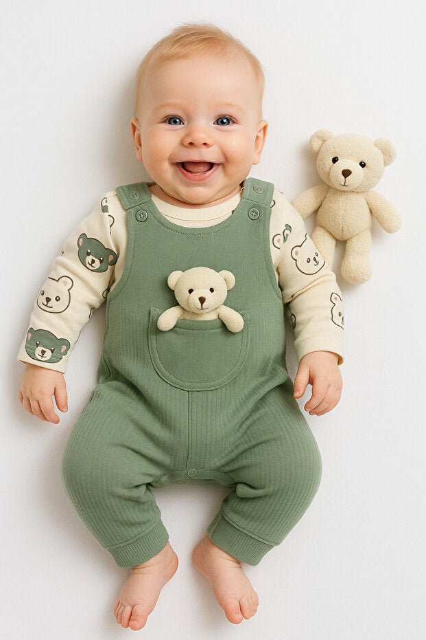 Professional Newborn Baby Boy Cotton Bear Romper Set - 2 Piece Long Sleeve Snaps - TryAladdin