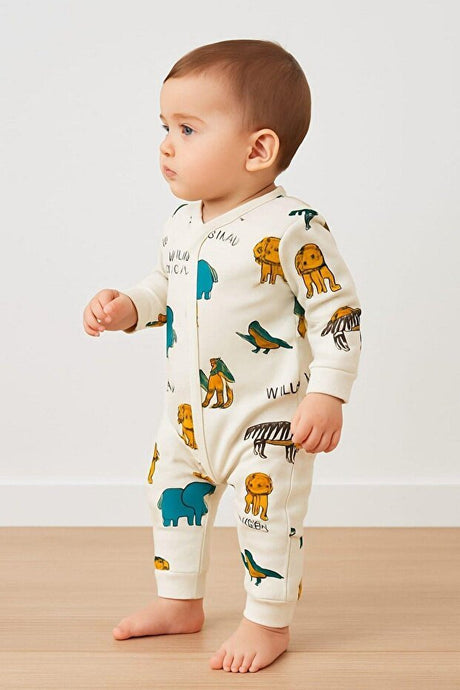 Professional Newborn Boys Safari Print Romper - 100% Cotton - 0 - 6 Months - TryAladdin