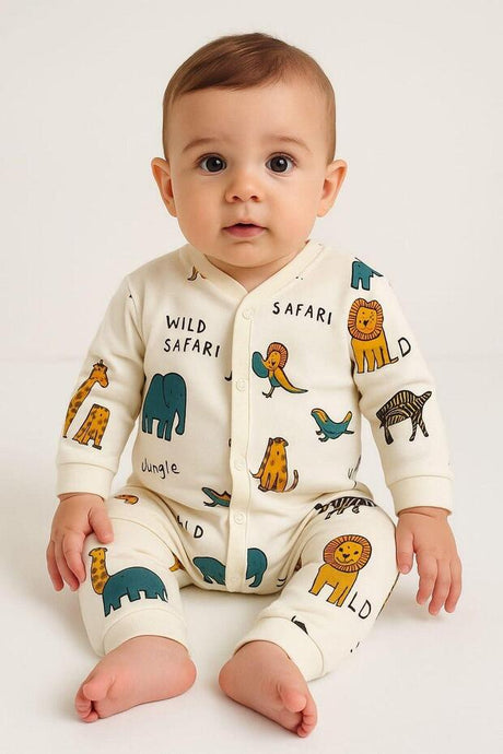 Professional Newborn Boys Safari Print Romper - 100% Cotton - 0 - 6 Months - TryAladdin