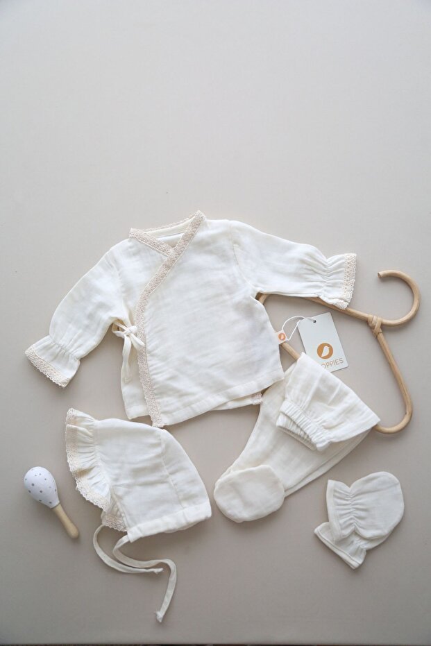 Professional Newborn Cotton Muslin Layette Set - Cream - TryAladdin