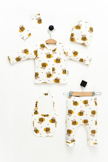 Professional Newborn Hospital Going - Home 100% Cotton Bee Print 5 - Piece Baby Outfit Set - TryAladdin