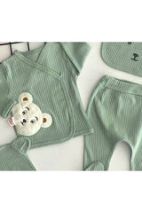Professional Organic Cotton Baby Layette Set with Bear Embroidery - Green 5 - Piece Newborn - TryAladdin