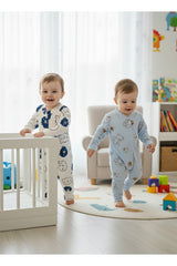 Professional Organic Cotton Baby Romper Set - Blue Bear Pattern - Newborn Infant 2 - Pack - TryAladdin