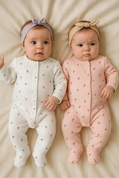 Professional Organic Girls Floral 2 - Piece Cotton Romper Set - Newborn 0 - 6 Months - TryAladdin