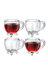 Professional Perotti Richard Footed Glass Tea Cups with Handle - Set of 4, 170cc - TryAladdin