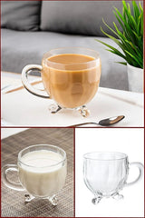 Professional Perotti Richard Footed Glass Tea Cups with Handle - Set of 4, 170cc - TryAladdin