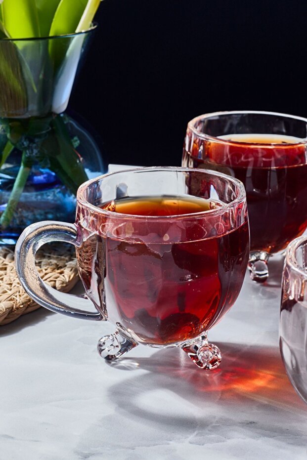 Professional Perotti Richard Footed Glass Tea Cups with Handle - Set of 4, 170cc - TryAladdin