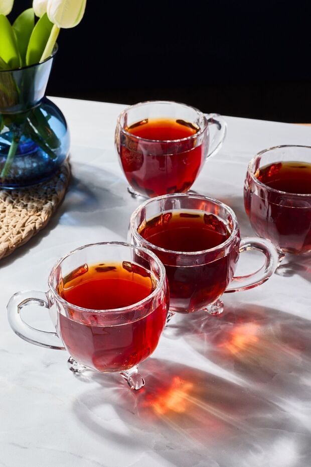 Professional Perotti Richard Footed Glass Tea Cups with Handle - Set of 4, 170cc - TryAladdin