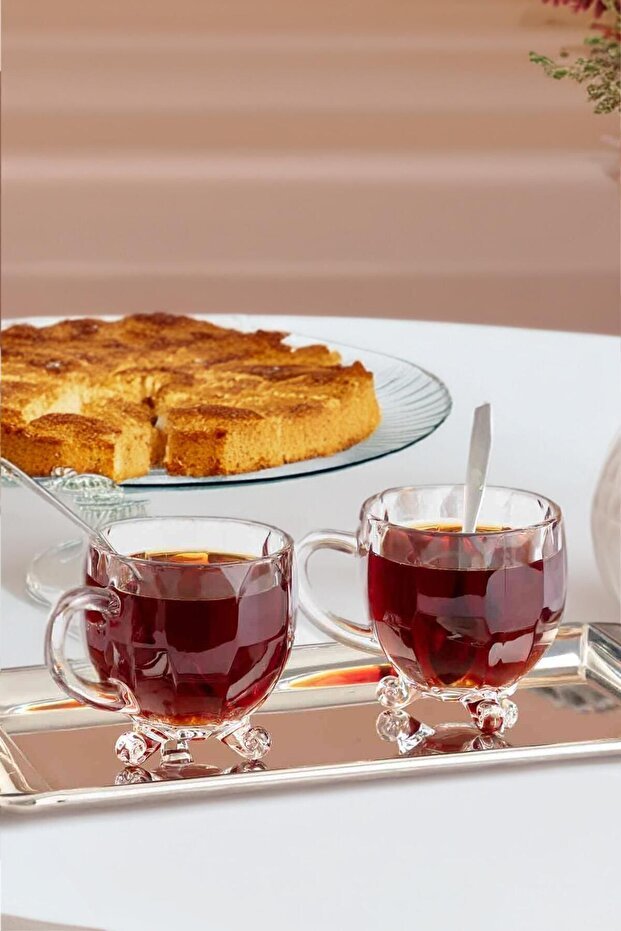 Professional Perotti Richard Footed Glass Tea Cups with Handle - Set of 4, 170cc - TryAladdin