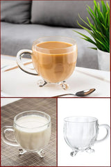 Professional Perotti Richard Footed Glass Tea Cups with Handle - Set of 4, 170cc - TryAladdin