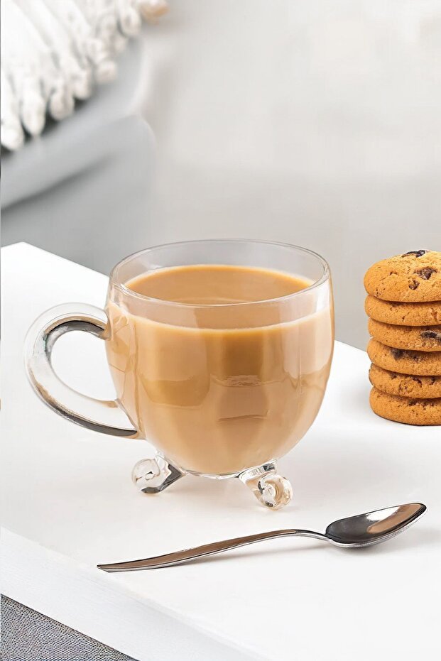 Professional Perotti Richard Footed Glass Tea Cups with Handle - Set of 4, 170cc - TryAladdin