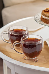 Professional Perotti Richard Footed Glass Tea Cups with Handle - Set of 4, 170cc - TryAladdin