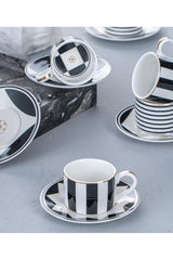 Professional Porcelain Turkish & Espresso Coffee Cup Set - Geometric Line - 90ml (Set of 6) - TryAladdin