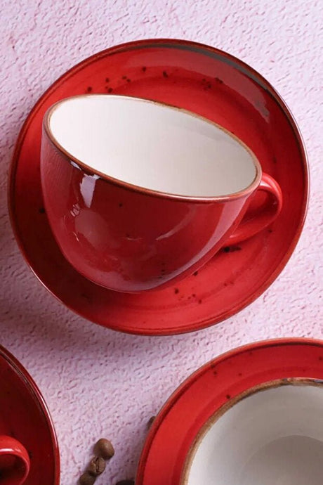 Professional Reactive Red Porcelain Cappuccino Latte Art Cup Set - 4 Piece, 300ml Jumbo - TryAladdin