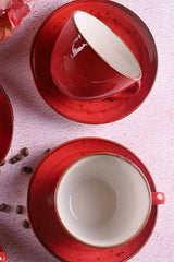 Professional Reactive Red Porcelain Cappuccino Latte Art Cup Set - 4 Piece, 300ml Jumbo - TryAladdin