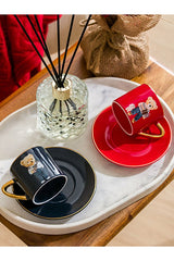 Professional Red Bear Teddy Print Porcelain Coffee Cup Set - 2 x 110ml - TryAladdin