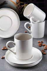 Professional Stackable Platinum Silver Gilded Turkish Coffee Cup Set - 6 Person, 12 Piece, 6 x 100ml - TryAladdin