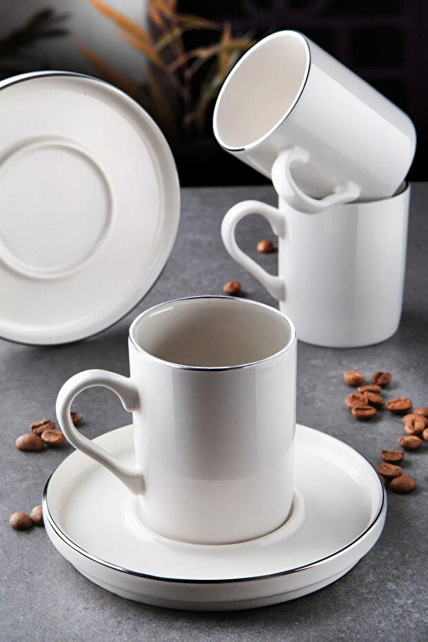 Professional Stackable Platinum Silver Gilded Turkish Coffee Cup Set - 6 Person, 12 Piece, 6 x 100ml - TryAladdin