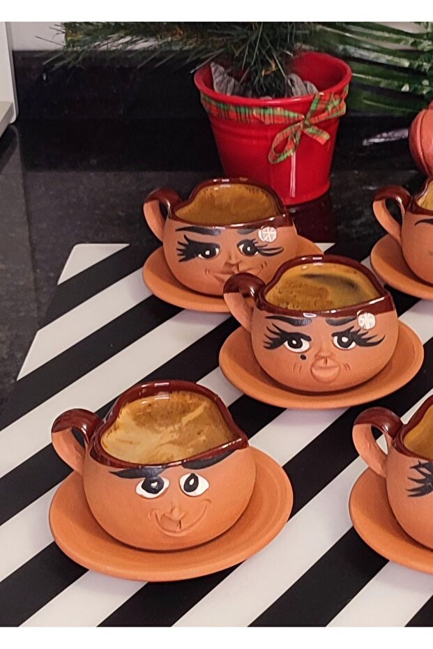 Professional Traditional Earthenware Turkish Coffee Cup Set - 6 Piece - TryAladdin