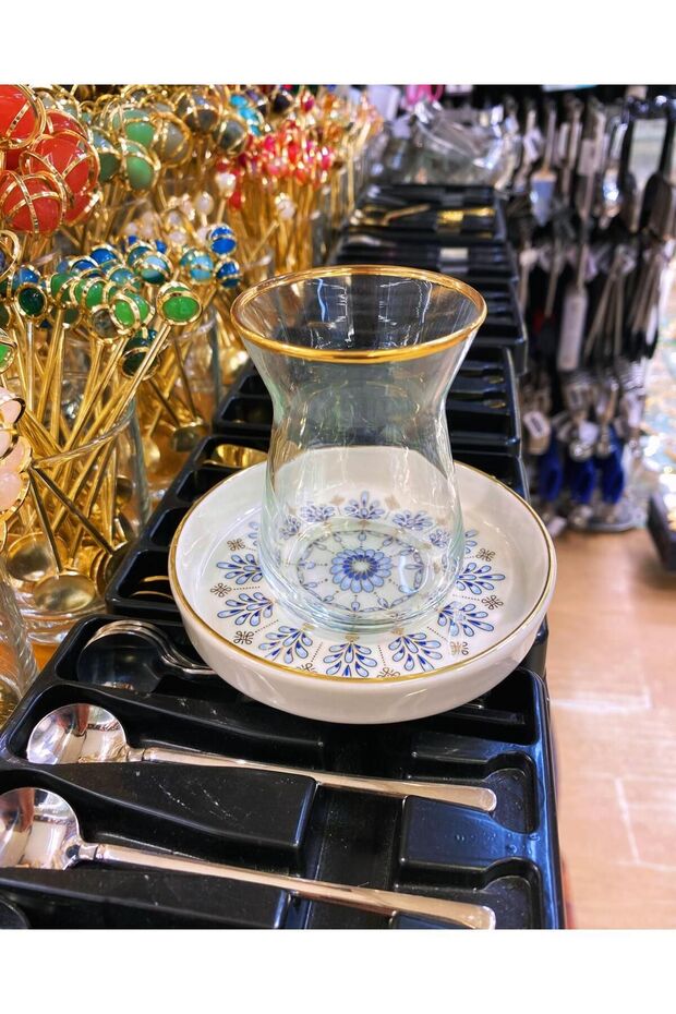 Professional Turkish Gilded Droplet Pattern Tea Glass Set - 12 Piece Set - TryAladdin