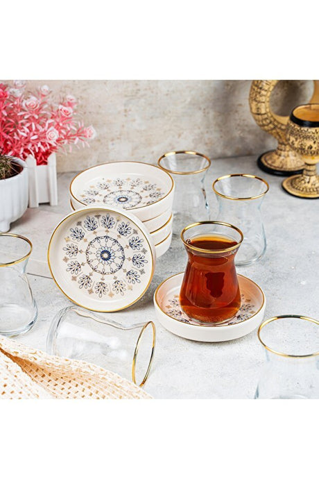 Professional Turkish Gilded Droplet Pattern Tea Glass Set - 12 Piece Set - TryAladdin