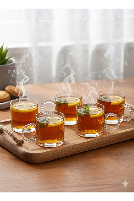 Professional Turkish Glass Beaded Handle Espresso Water Glasses - Set of 6 x 125ml - TryAladdin