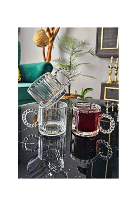 Professional Turkish Glass Beaded Handle Espresso Water Glasses - Set of 6 x 125ml - TryAladdin