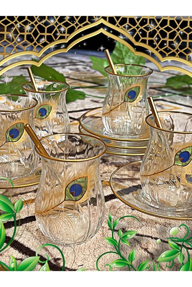 Professional Turkish Golden Peacock Tea Set - 6 - Piece Set - TryAladdin