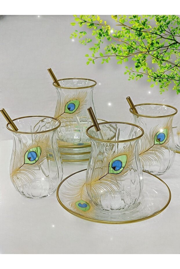 Professional Turkish Golden Peacock Tea Set - 6 - Piece Set - TryAladdin