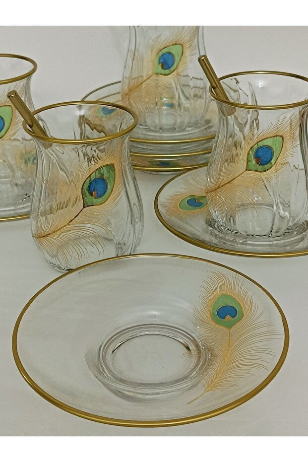 Professional Turkish Golden Peacock Tea Set - 6 - Piece Set - TryAladdin
