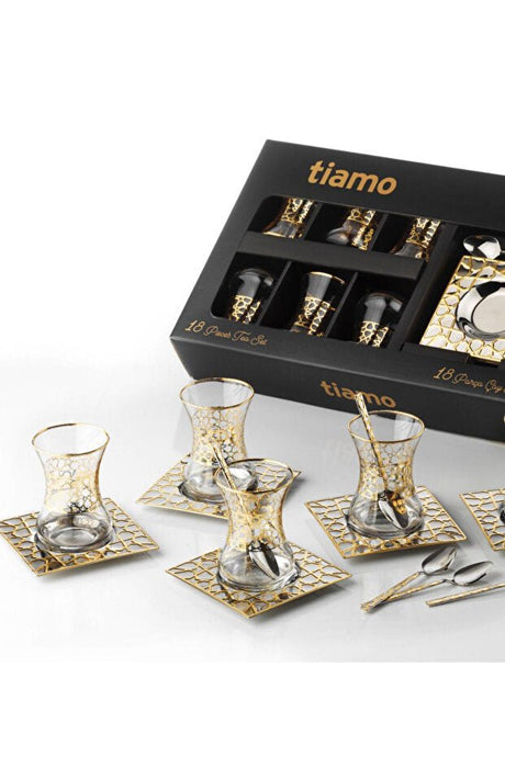 Professional Turkish Seljuk Gold Tea Set - 18 Piece, 6 Person - TryAladdin