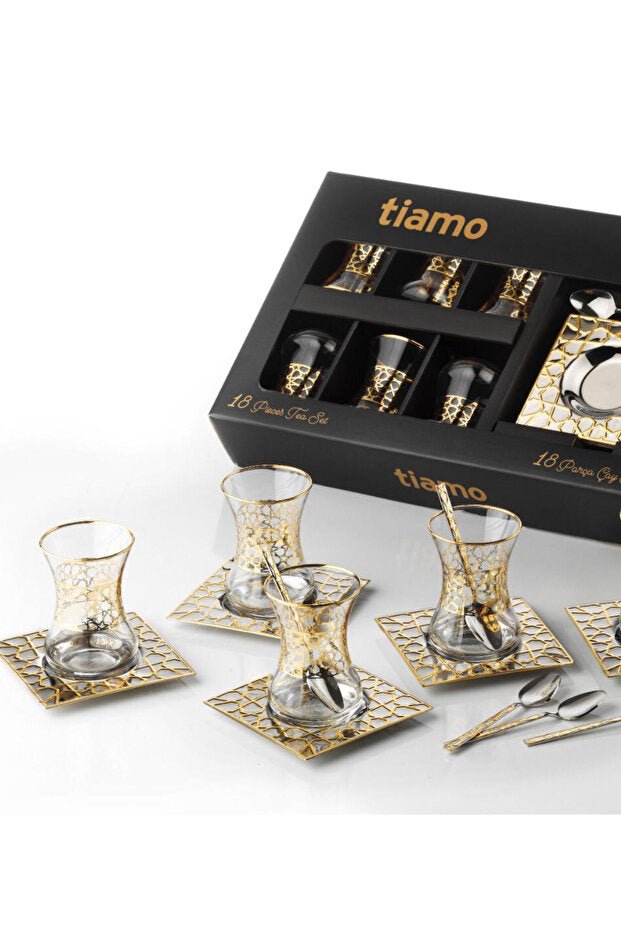 Professional Turkish Seljuk Gold Tea Set - 18 Piece, 6 Person - TryAladdin