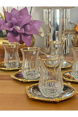 Professional Turkish Tea Set - 12 Piece Silver & Gold Glassware - 6 Person Service - TryAladdin
